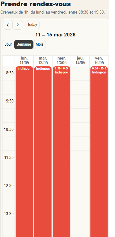 Aperçu agenda mobile
